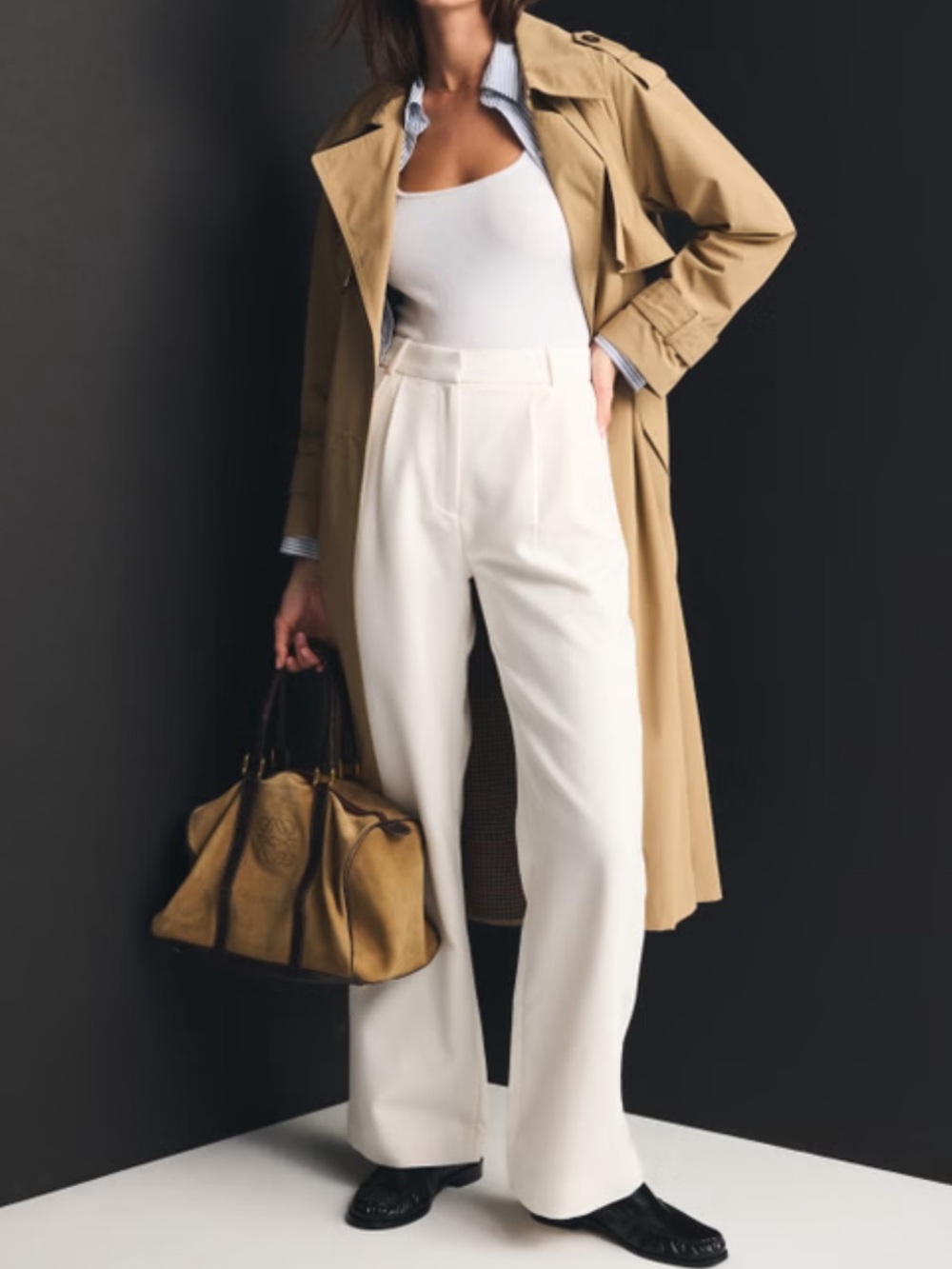A&F Sloane Tailored Wide Leg Pant Cream